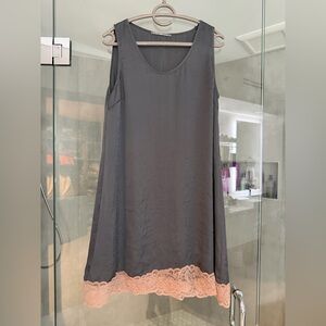 Gaudi' brown mini tank Dress with beige Lace Trim Italy 46 US 10